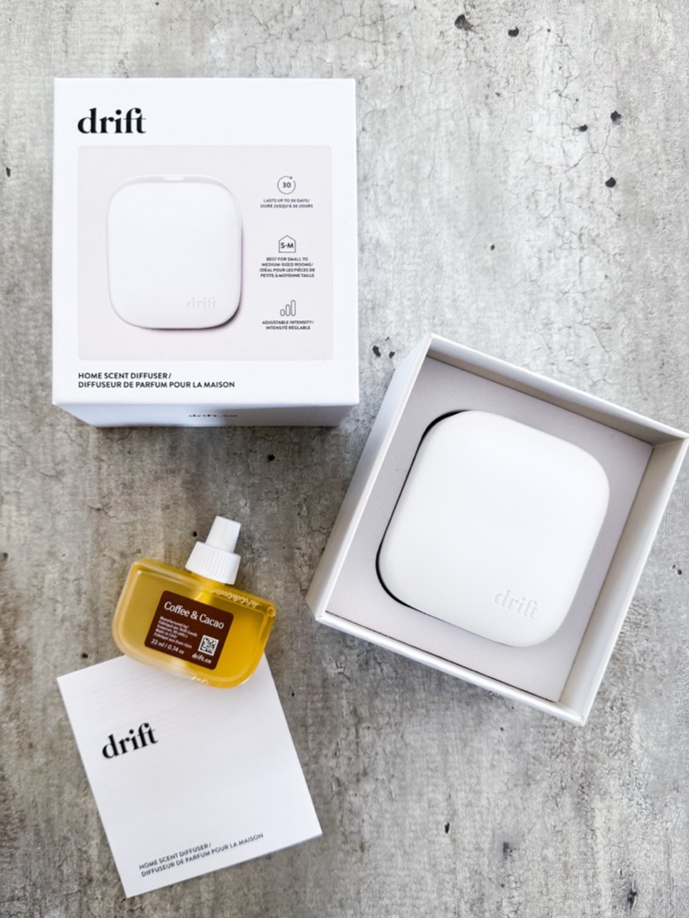 Drift Home Scent Diffuser + Coffee Cacao Refill New
